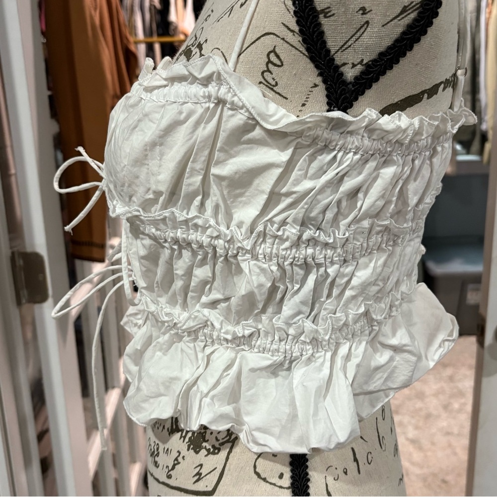 Zara White Lace-Up Ruffled Crop Top - Picture 3 of 6